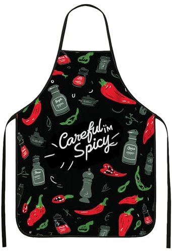Delantal de cocina divertido con chiles para cocinar, delantal de cocina picante negro para adultos, divertido regalo culinario, barbacoa, parrilla y Everyda, Negro, 24x31 Inch