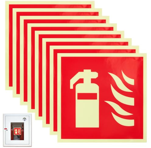 KATLINNA 8 Stück Feuerlöscher Aufkleber, Selbstklebend Feuerlöscher Schild | 15 x 15 cm PVC Nachleuchtend Brandschutzschild Hinweisschild Brandschutzzeichen Nach ISO für Baustelle Haus Auto Büro