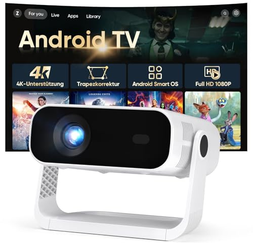 2026 Neuer Smart Mini Beamer Integrierte APP, Android 14, Unterstützt 1080P und 4K-Dekodierung, 20000 Lumens, Automatische Trapezkorrektur, WiFi6 & BT5.2 ，Beamer 4K Heimkino für Handy/HDMI/PC