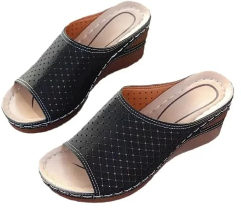 XHZPF Pantofole da esterno, scarpe, sandali estivi a cuneo per donna taglia grande(nero,41)