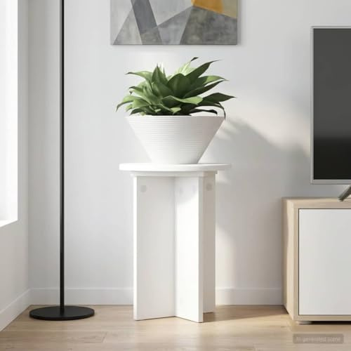 Runheo Lot de 2 supports de plantes blancs Ø 29,5 x 40 cm - En bois - Intérieur - Avec banc de fleurs moderne comme table à plantes et escalier à fleurs pour salon et bureau - Étagère décorative