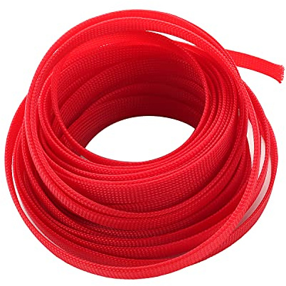 Othmro Erweiterbarer geflochtener Kabelschlauch, 12 mm flach, rot, 1 Stück