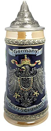 0.7 Liter | OktoberfestHaus Deutschland German Adler (Eagle) Beer Stein Tankard Hand Painted Engraved Cities Stein Cup With Lid and Themed German Beer Steins With Lid, Stein Mug With Lid