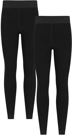 Mountain Warehouse Womens Fluffy Fleece Lined Thermal Leggings Multipack - Lightweight Ladies Pants, Warm & Cosy - Autumn Winter, Outdoors, Travelling & Hiking Black (2 Pack) M