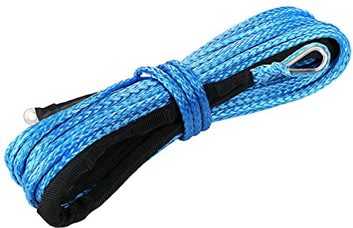 WROUGH 1/4 x 50 ft Synthetic Winch Rope Cable, 10,000Lbs Dyneema Kinetic Tow Rope with Black Protecting Sleeve and Stainless Steel Thimble for ATV, UTV, SUV, Off Road Vehicles