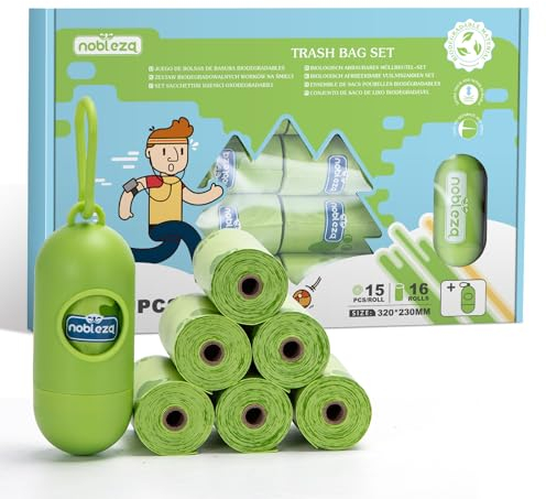 Nobleza Kotbeutel für Hunde mit Kotbeutelspender, 240 Stück, Extra Dick, Auslaufsicher, Geruchsneutral, Hundekotbeutel, Hunde Kotbeutel Rollen, Hundetüten, Hundebeutel, 16 Rollen