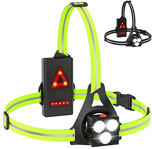 Husgw Lauflichter für Läufer,120 ° Verstellbare LED Brustlampe Laufen, Wiederaufladbare IP65 Wasserdichte Reflektierende Lauflampe für Joggen, Camping, Wandern im Freien (grün)