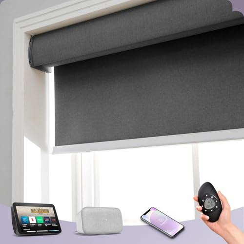 Graywind Energy Efficient Electric Roller Blinds - 4-Layer Double-Sided Thermal Fabric, Smart Motorised Blackout Blinds Compatible with Alexa Google, Rechargeable, Made to Measure, Dark Grey