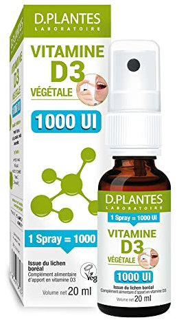 D.PLANTES - Vitamine D3 1000 UI - Complément Alimentaire en Spray - Immunité, Ossature Normale - Boost en Vit. D - Origine Végétale - Vegan - 20 ml, 20.0 millilitre