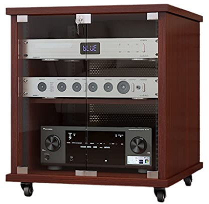 FIFOR 2- bis 4-lagiges Audio-Rack, Medienständer mit verstellbaren Regalen, Türen aus gehärtetem Glas und Kabelmanagement (Color : Brown, Size : 56 * 60 * 68cm)