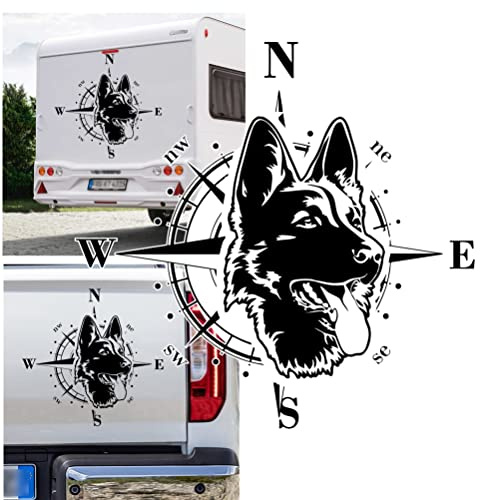 Pegatina Promotion Kompass Deutscher Schäferhund Hund Aufkleber Größe&Farbe wählbar/Wunschtext Wohnmobil Caravan Auto Wohnwagen Sticker Kompassrose Windrose