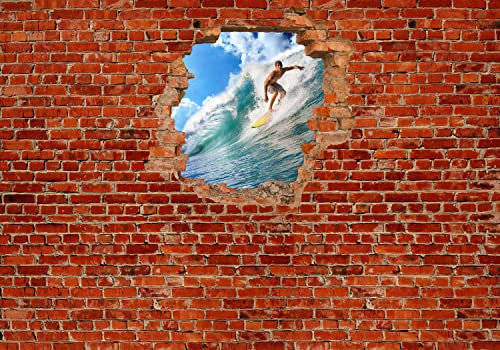 wandmotiv24 Fototapete Surfing - Roter Backstein, 200 x 140cm - selbstklebende Strukturtapete, Wanddeko, Wandbild, Wandtapete, 3D-Optik, Wandbruch, Surf M0682