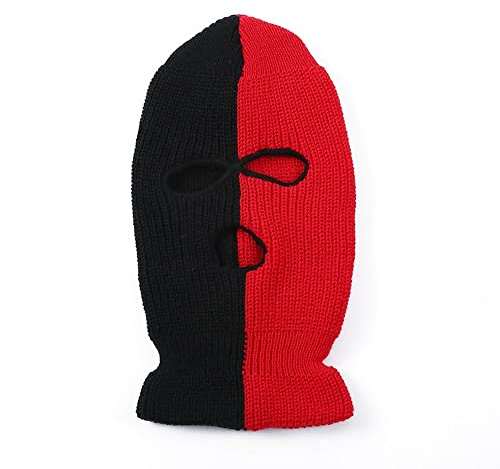 YTNKIV Skimaske mit 3 Löchern, für den Winter, warm, für Outdoor, Reiten, winddicht, Sturmhaube, Schwarz/Rot, 6
