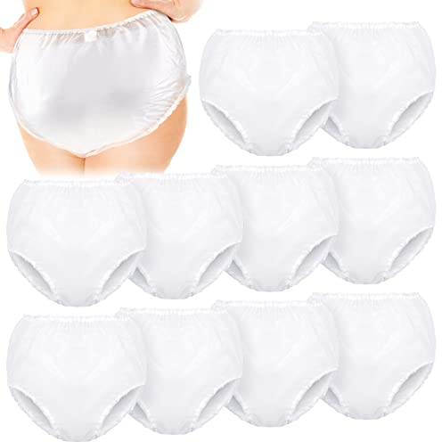 Weewooday 10 Pcs Waterproof Incontinence Underpants Plastic Pants Incontinence Leak Protection Adult Washable Diaper Cover (White,Small)