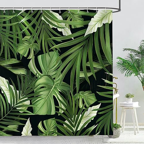 Bonhause Duschvorhang Tropische Palmblätter Grüne Pflanze Duschvorhänge 180 x 200 cm Anti-Schimmel Wasserdicht Polyester Stoff Waschbar Bad Vorhäng für Badzimmer mit 12 Haken