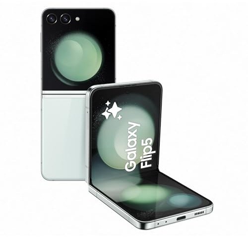 Samsung Galaxy Z Flip5 Faltbares AI-Android-Smartphone ohne Vertrag, Handy, 256 GB, Ausdauernde Akku-Laufzeit, Klappbares Design, Mint, Inkl. 36 Monate Herstellergarantie [Exklusiv bei Amazon]