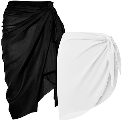 NITAIUN 2 stycken strandlinda sarong, bikini cover up sexig baddräkt sjal chiffong, täckande chiffong baddräkt kort lång, sommar wrap sarong strand baddräkt omlottkjolar, 2 stycken, one size