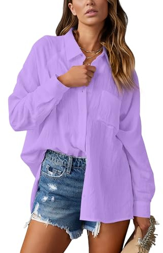 NONSAR Damen Bluse Elegant V-Ausschnitt Hemd Bluse Langarm Causal Lässige Hemden Fahion Oberteile Tunika Elegant Tops mit Tasche