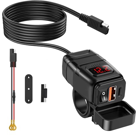 ZEXMTE 12V USB Socket, Quick Charge 3.0 PD Type C & USB Charger Motorcycle Socket with On/Off Switch and LED Voltmeter, Waterproof for 12~24V Motorcycle Motorhome Boat