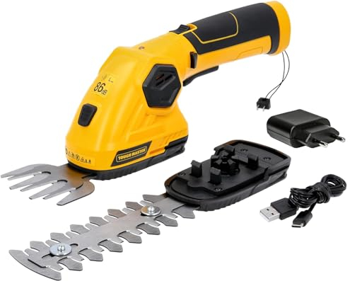 Cordless Hedge Trimmer Grass Shear 2 in 1 8.0V 2000mAh Lithium-Ion Battery 2 Switchable Blades Lightweight Handheld Garden Cutter for Grass Lawn Shrub TOUGH MASTER