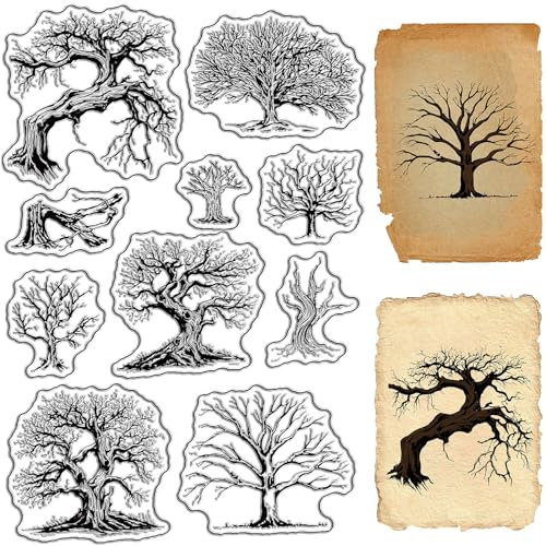 CRASPIRE Naturbaum Klarer Gummistempel Vintage Wald Ohne Blätter Halloween Transparenter Silikon-Siegelstempel Für Journaling, Kartenherstellung, DIY, Scrapbooking, Handgefertigt, Fotoalbum, Notizbuch