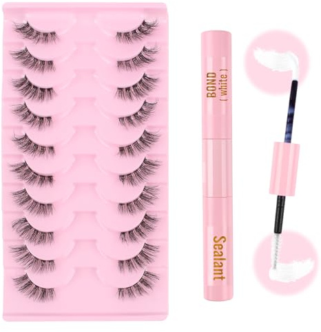 Parriparri Halbe Wimpern Natürliche Set mit Kleber 10 Paar Cat Eye Lashes