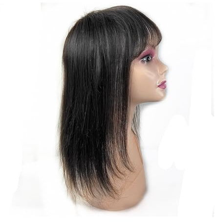 Haartopper für Frauen Echthaar-Topper for Frauen, 14 x 14 cm, Spitzenbasis oben, natürliches, glattes Haarteil mit ordentlichem Pony, Clip-In-Remy-Haar-Wiglets-Verlängerungen mit Pony Haarteil ( Size