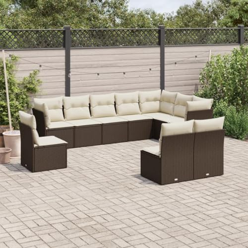 Rantry 10-TLG. Gartenmöbel Set mit Kissen Gartensofa Balkonmöbel Gartenlounge Loungesofa Rattansofa Modular Ecksofa Ecklounge Sofagarnitur Sitzgruppe Loungemöbel Braun Poly Rattan