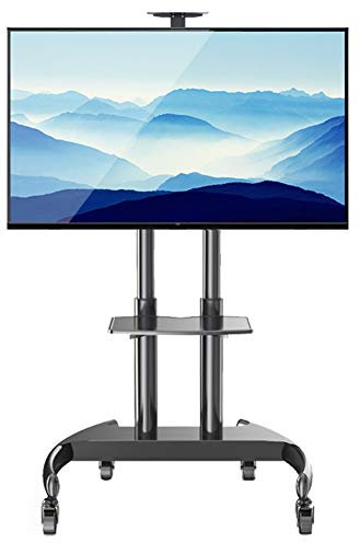 KTAZRXCV Support TV Universel, Support TV Universel Mobile avec étagères, Chariot TV 32-70 Pouces sur roulettes pour écrans Plats incurvés LCD LED OLED, Charge 165 LB (Noir)