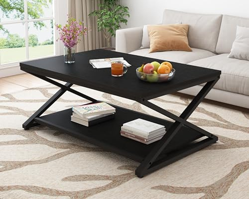 Mudmasa Couchtisch Klein 100 x 60 x 45cm Tisch Wohnzimmer mit Stauraum in Schwarz Sofatisch Beistelltisch Holz für Wohnzimmer Couch Tisch Modern Metall