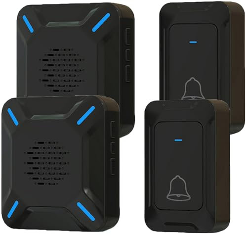 YYQ Campanello Senza Fili da Esterno Impermeabile IP68, Grande Altoparlante Forte Suono, Indicatore LED, Raggio d’Azione 300M, 5 Volume Regolabile, 58 Suonerie (2 Trasmettitori e 2 Ricevitori)