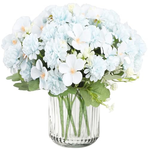 astylishome Flores artificiales para tumbas, hortensias de seda azul, flores artificiales realistas para bodas, fiestas, oficina, decoración del hogar 3508