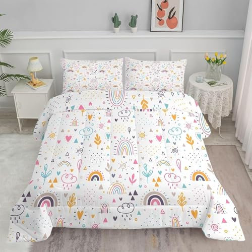 Bettdecke 200x220 Ohne Bezug Nutzbar, Regenbogenblume Liebe Bettdecken Waschbar Ganzjahresdecke Kinder 4 Jahreszeiten Steppdecke, Bettzeug Microfaser mit 2 Kissenbezug für Sommer Winter Doppelbett