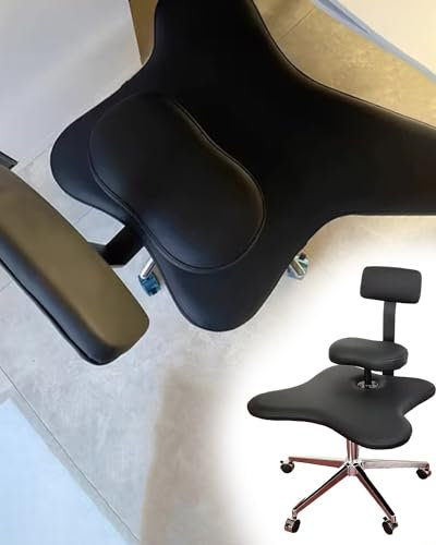 Ergonomischer Kniestuhl Ergonomischer Bürostuhl, Bürostuhl mit gekreuzten Beinen, schwarzer Hocker zum Sitzen im Schneidersitz, Verstellbarer Drehstuhl für die Meditation zu Hause – PU-Leder
