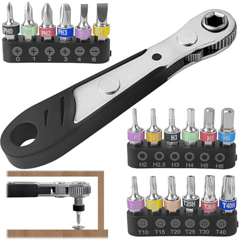 19 Pezzi Set Chiavi a Cricchetto, Robusto e Facile da Usare, 110 mm 1/4, Chiavi a Cricchetto, Multifunzionale, Chiave a Cricchetto, per Gadget, Automobili, Case, Macchine (nero)