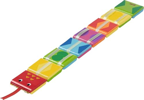 goki 62879 - Zauberklapperschlange aus Holz, buntes Motorikspiel aus 8 quadratische Glieder, fördert Motorik und das logische Denken der Kinder, kindgerechtes Schlangendesign, 45cm lang, ab 4 Jahre