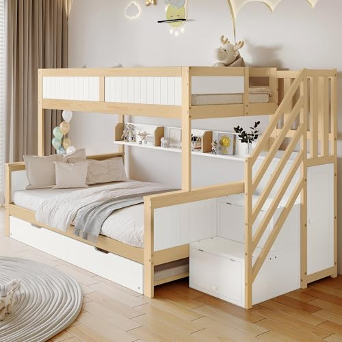 Cayipng Cama Infantil 90 x 200,litera muñecas 120 x 200,Cama Alta,litera Infantil,Matrimonio,Cama para niños,diseñada con Tres Posiciones de Cama,con Armario,Escalera de Esquina