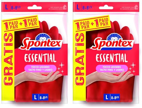 Spontex Guanti Essential 1+1, Taglia L, 4 Unità (Confezione da 2)