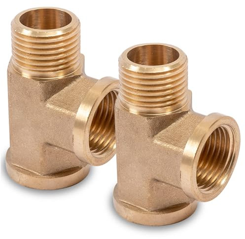 2 Stück T-Stück Messing, T Stück Messing Rohr mit Gewinde G1/2(Ø20mm), 1/2 Zoll IGxIGxAG T-Stick Wasseranschluss, DN15, 3 Wege Gewindefitting, für Rohrverbindungen, Badezimmern, Heizungen