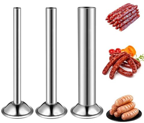 3 Piezas Tubos de Relleno de Salchichas, Tubo Acero Inoxidable Llenado Salchicha, Ø 12mm/19mm/32mm, Picadora Carne Tubos Salchicha, para Molinillo de Carne Manual o Eléctrico tamaño 8