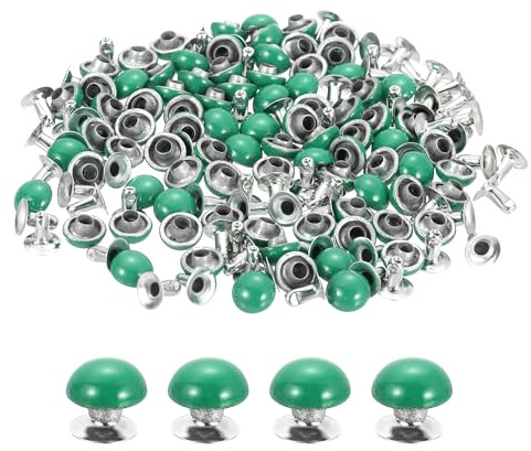 QUARKZMAN 100 Juegos De Remaches De Cuero, 7mm/0.3 Pies De Bolso De Mano Hongo Cúpula Redonda Remaches De Metal Con Tornillo Para Manualidades De Cuero DIY Bolso, Verde