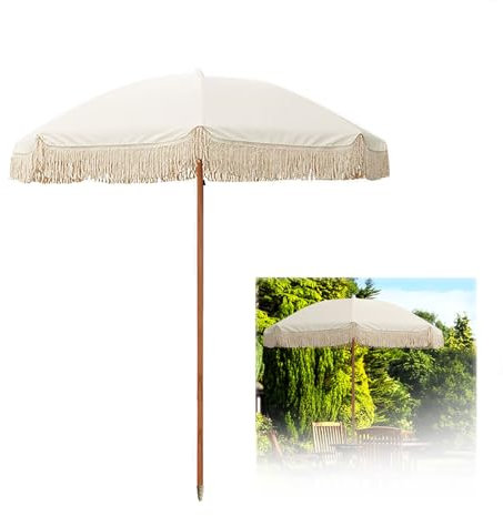 YAVYAV Parasol D'extérieur, 200 Cm Ombrelle, Parasol De Jardin De Plage Avec Pompon, Protection Solaire, Pour Jardin De Balcon Extérieur De Villa