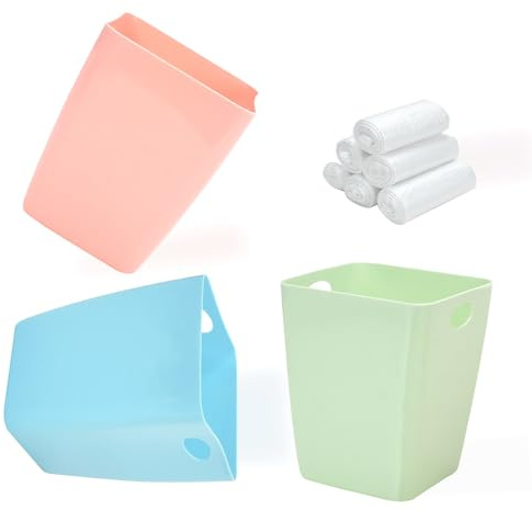 Jiayaus 3 Stücke Tischmülleimer mit 180 Müllbeutel, Mini Desktop Mülleimer, Klein Kunststoff Mülleimer, Offener Kosmetikeimer für Büro, Wohnzimmer, Küche, Schlafzimmer, Bad