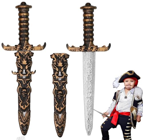 LuyoNova 2 Piezas Espada de Juguete de Daga Pirata, Espada de Juguete de Plástico Cuchillo Falso no Afilado Espada Pirata,para Dorada Accesorios de Disfraces de Accesorios de Fiesta