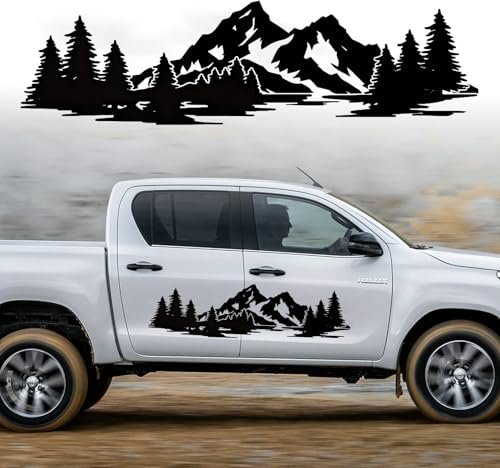 Unique Montagne Forêt Autocollant, Universel Auto Autocollant Montagne Graphique Vinyle Decal Décoration Sticker pour Coffre,Porte Latérale,Capot,Carrosserie de Véhicule,VR Tout-terrain,SUV, 100x28cm