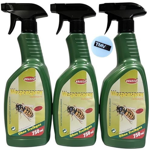 3x 750ml Wespenspray vertreibend PT 19 Repellent ohne Treibgas + 1x TMV24 Einkaufswagenchip