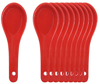XDAWQP Juego de 10 cucharas soperas de cerámica, de Porcelana, soperas, para cenas y para Dumplings (en Blanco, Negro, Azul, Rojo y Verde). Cinco Colores.,Red