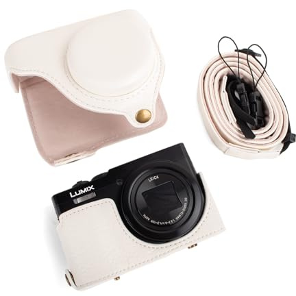 MUZIRI KINOKOO Case for Panasonic Lumix TZ99,Vintage PU Leather Protective Case for Lumix DC-TZ99 Digital Camera with Adjustable Shoulder Strap & Detachable Cover - Easy Carrying - White