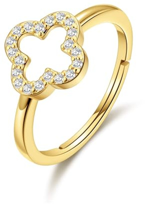 Philip Jones 18k Gold Plated Clover Adjustable Ring Created with Zircondia® Crystals