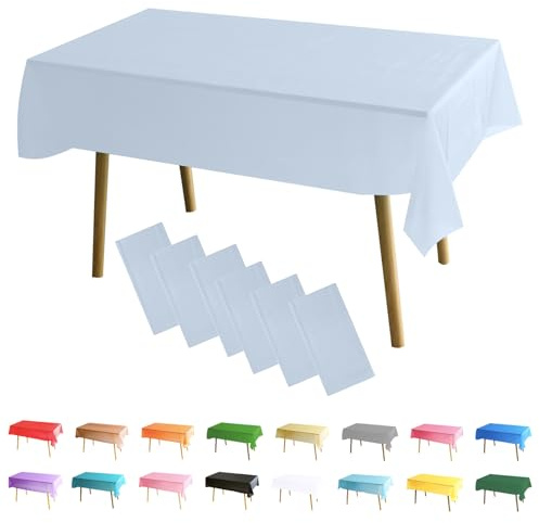 MOMAHUA 6-pack makaron blå bordsduk, festbordsdukar, 137 x 274 cm rektangulära bordsskydd, stor avtorkningsbar plastbordsduk fest för picknick, baby shower, halloweenfest, juldekoration